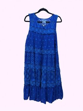 Johnny Was Royal Blue Embroidered Eyelet Top